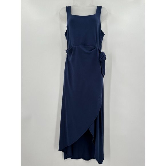 Quince Dresses & Skirts - Quince Navy Blue Tencel Jersey Side Tie Dress Sleeveless Midi Wrap sz L Women's